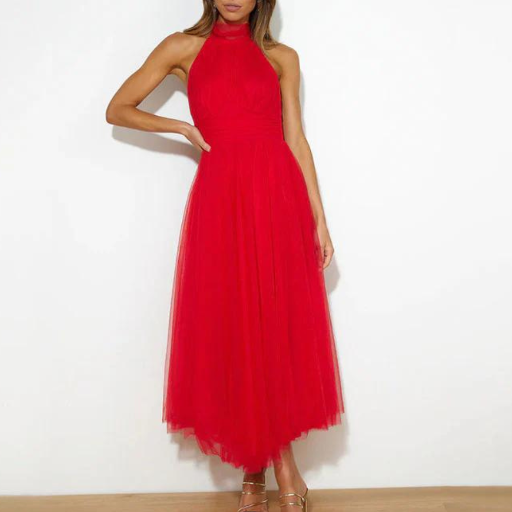 Abito Midi in Tulle | Collo Alto | Elegante e Raffinato
