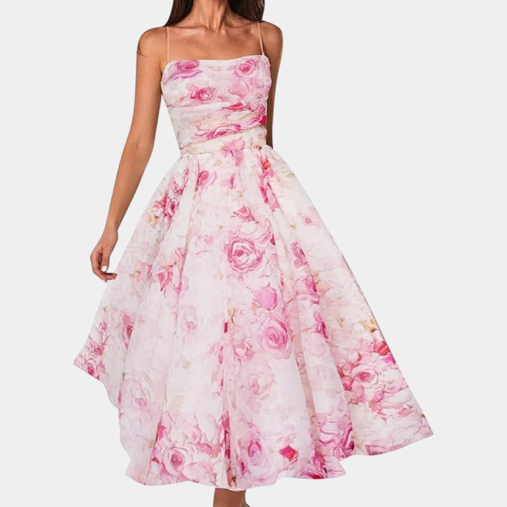 Abito Midi Senza Spalline | Stampa Floreale | Elegante e Romantico