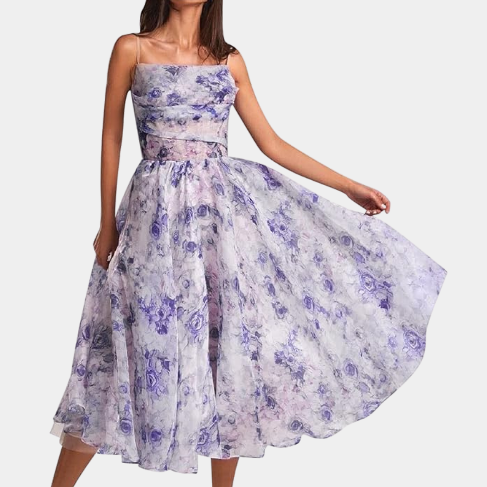 Abito Midi Senza Spalline | Stampa Floreale | Elegante e Romantico