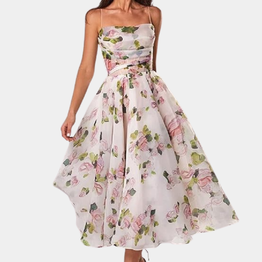 Abito Midi Senza Spalline | Stampa Floreale | Elegante e Romantico