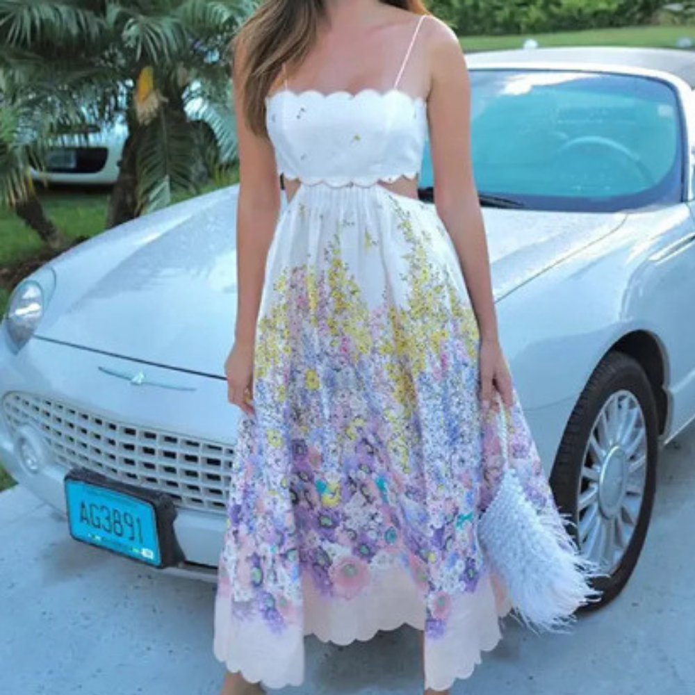Abito Midi Floreale | Scollo a Cuore | Elegante e Romantico