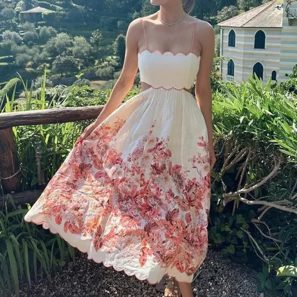 Abito Midi Floreale | Scollo a Cuore | Elegante e Romantico