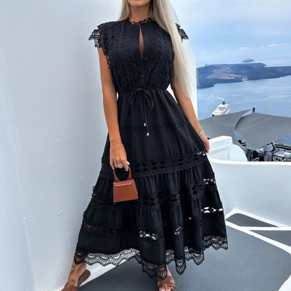 Abito Lungo in Pizzo | Scollo a V | Elegante e Boho-Chic