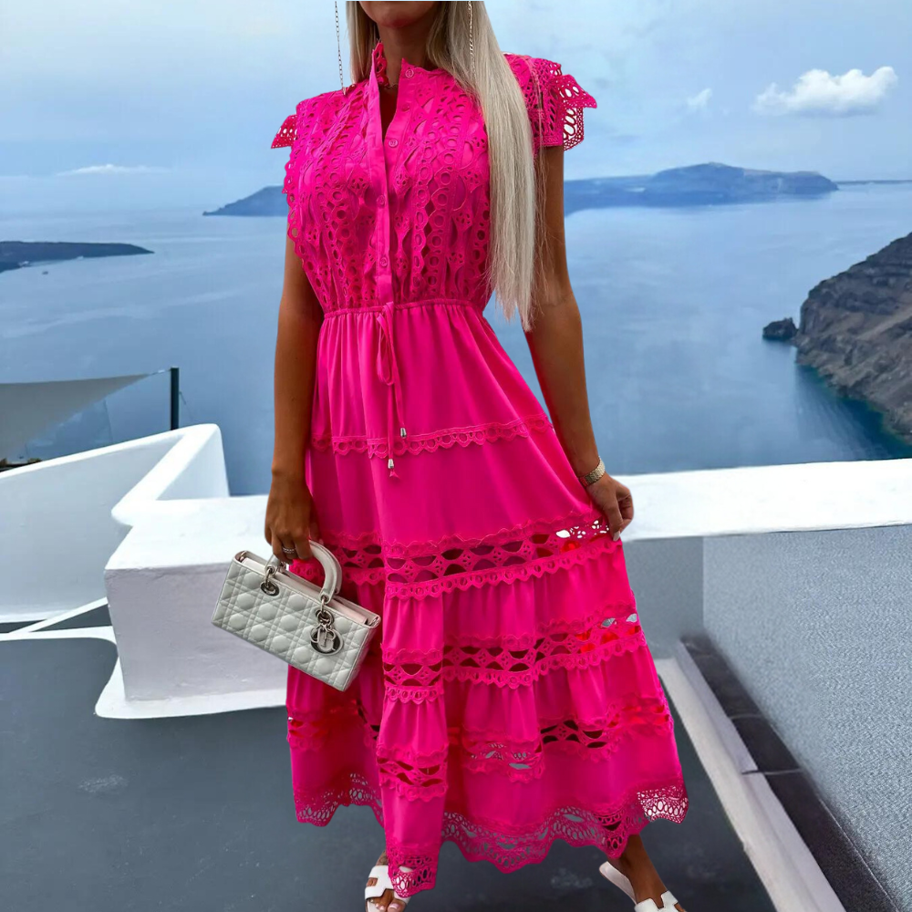 Abito Lungo in Pizzo | Scollo a V | Elegante e Boho-Chic