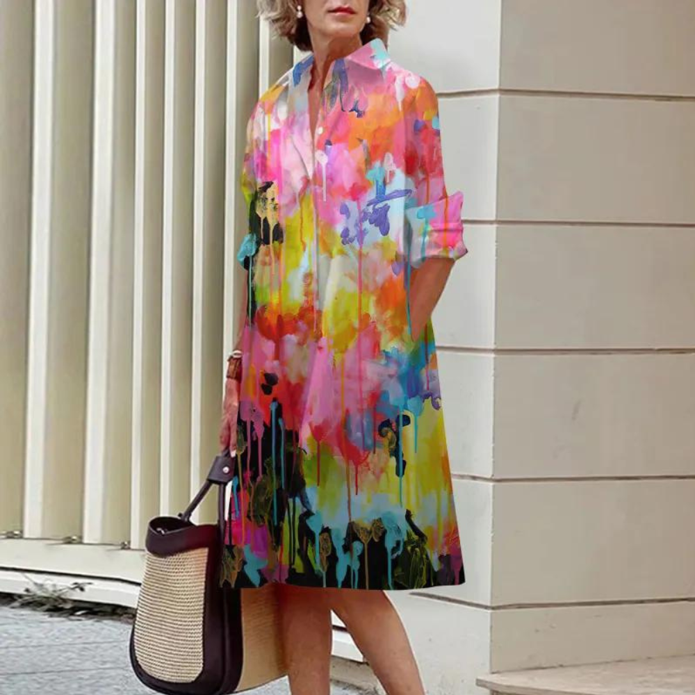 Abito Midi con Stampa Floreale | Maniche 3/4 | Elegante e Artistico