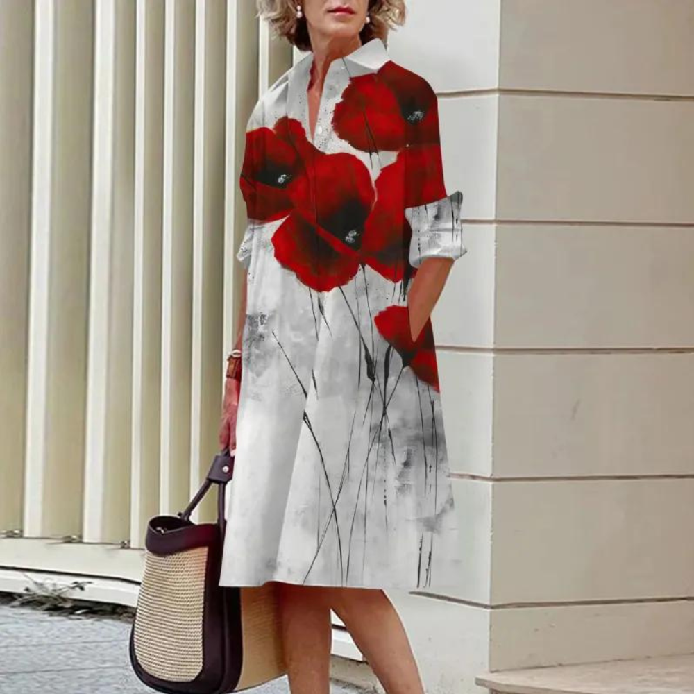 Abito Midi con Stampa Floreale | Maniche 3/4 | Elegante e Artistico