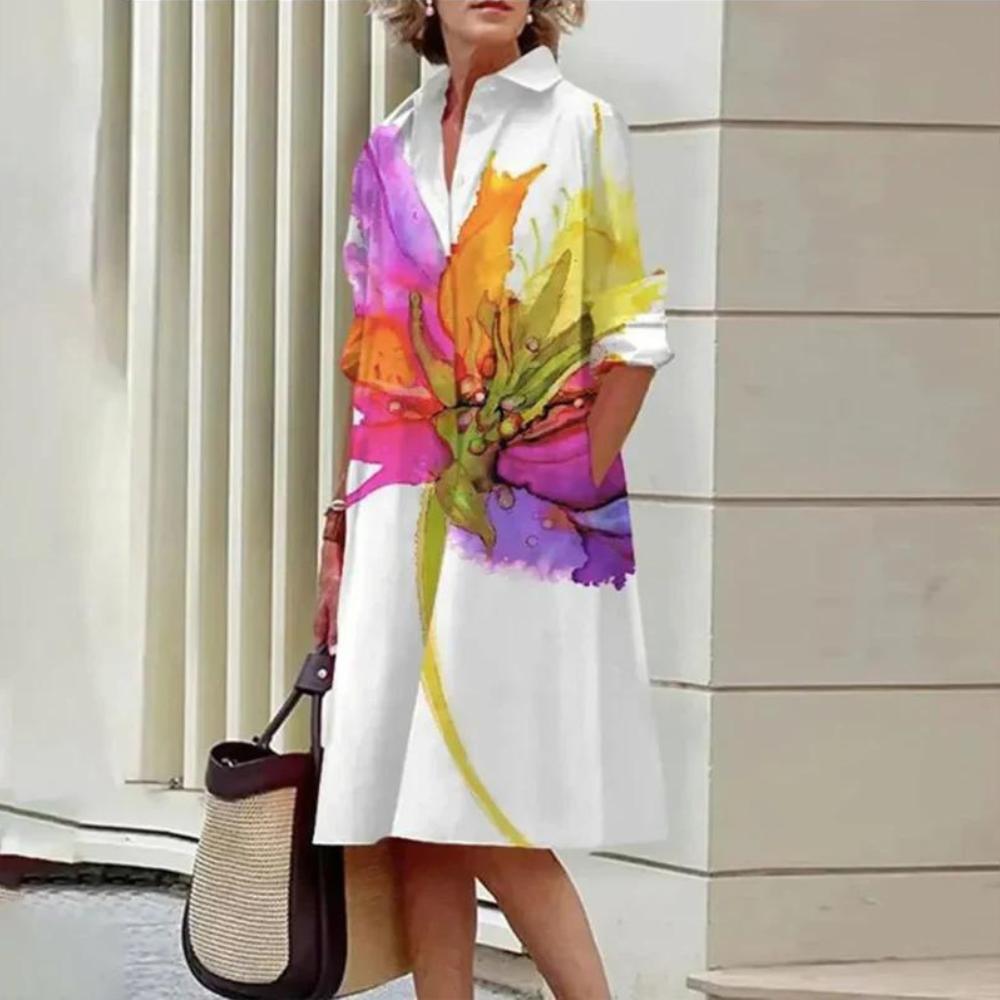 Abito Midi con Stampa Floreale | Maniche 3/4 | Elegante e Artistico