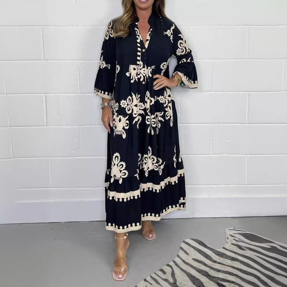 Caftano Lungo con Stampa Floreale | Boho-Chic | Comodo e Raffinato