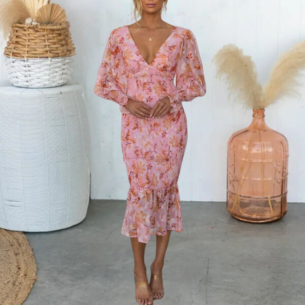 Abito Midi Floreale | Scollo a V | Elegante & Romantico