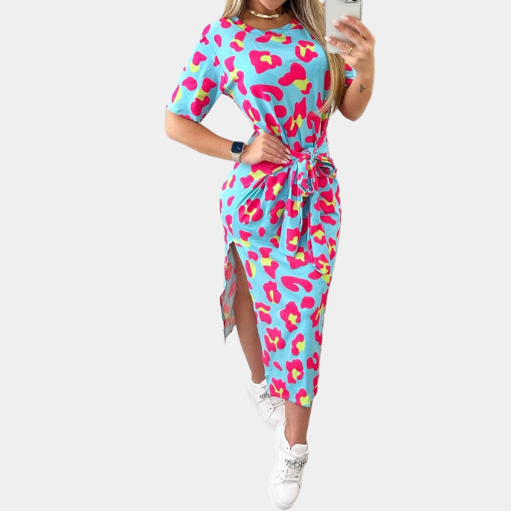 Abito Lungo con Stampa Animalier | Spacco Laterale | Casual e Trendy