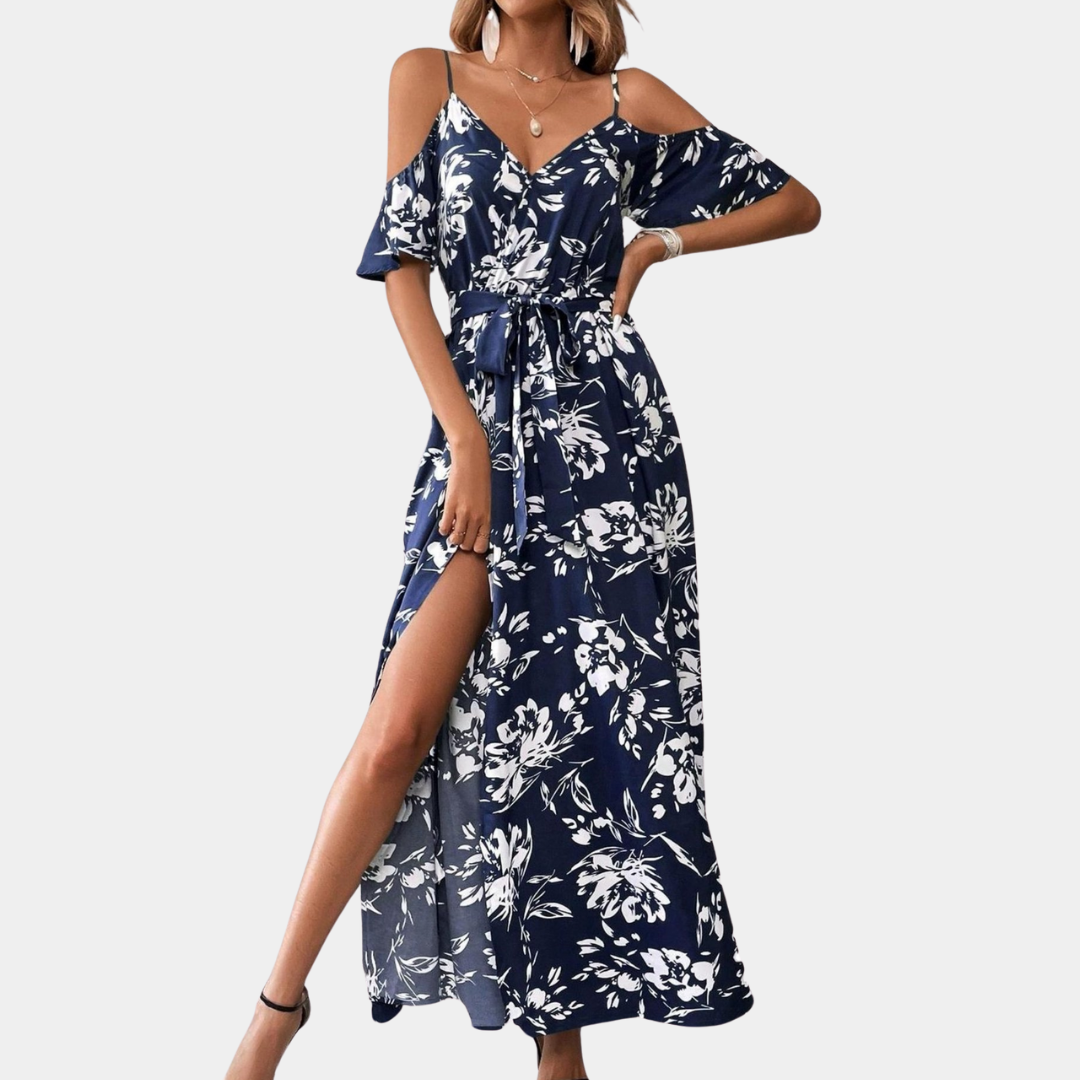 Abito Lungo con Spalle Scoperte | Stampa Floreale | Elegante e Fresco