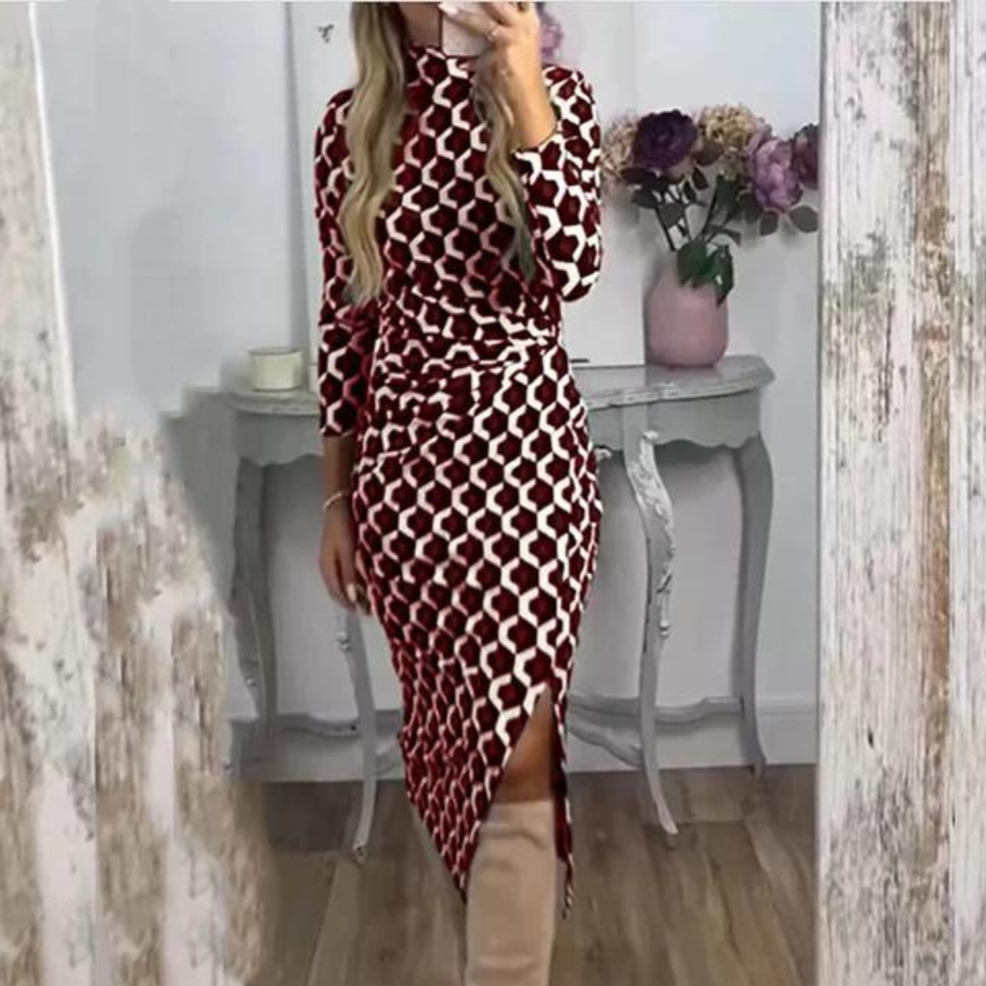 Abito Midi a Portafoglio | Stampa Geometrica | Elegante e Femminile