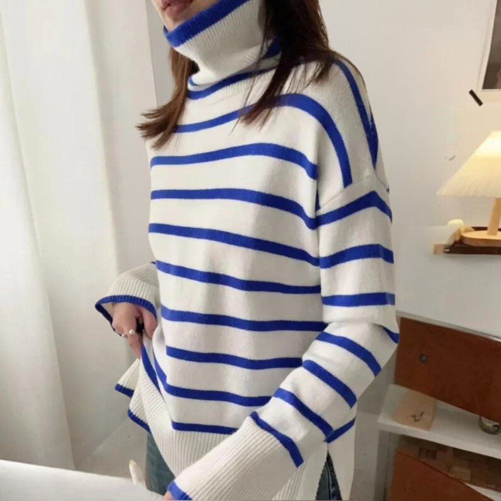 Maglione a Righe con Collo Alto | Morbido e Caldo | Casual Chic | Vestibilità Comoda