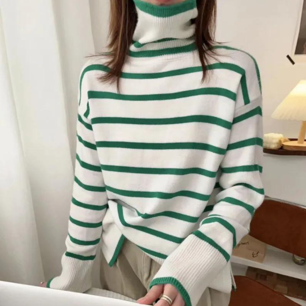 Maglione a Righe con Collo Alto | Morbido e Caldo | Casual Chic | Vestibilità Comoda