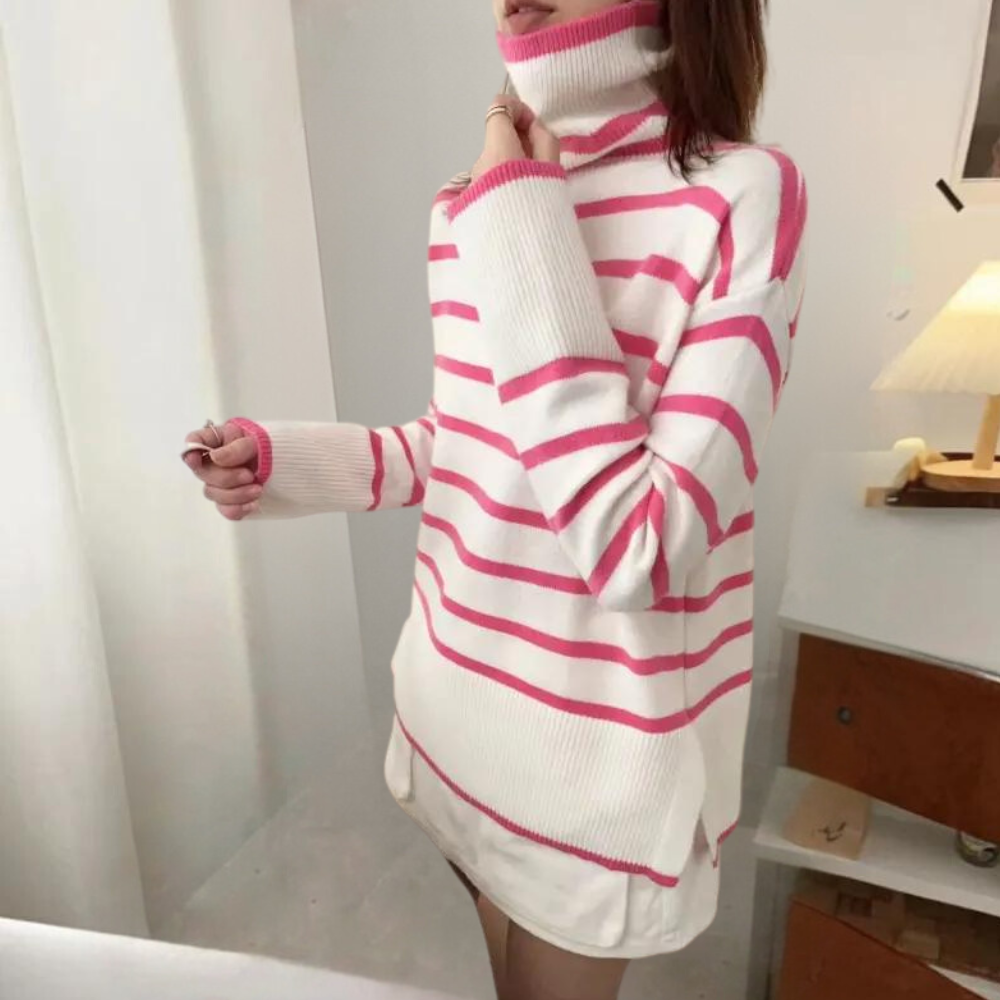 Maglione a Righe con Collo Alto | Morbido e Caldo | Casual Chic | Vestibilità Comoda