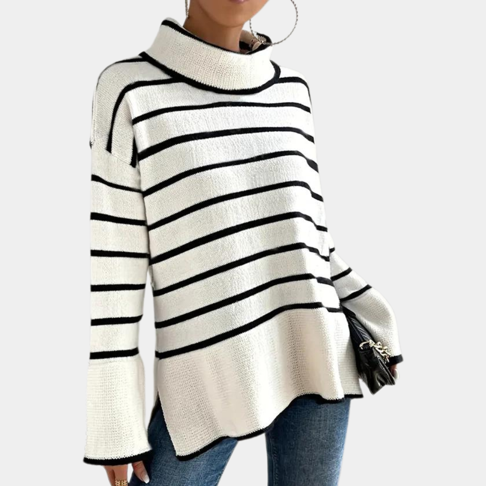 Maglione a Righe con Collo Alto | Morbido e Caldo | Casual Chic | Vestibilità Comoda