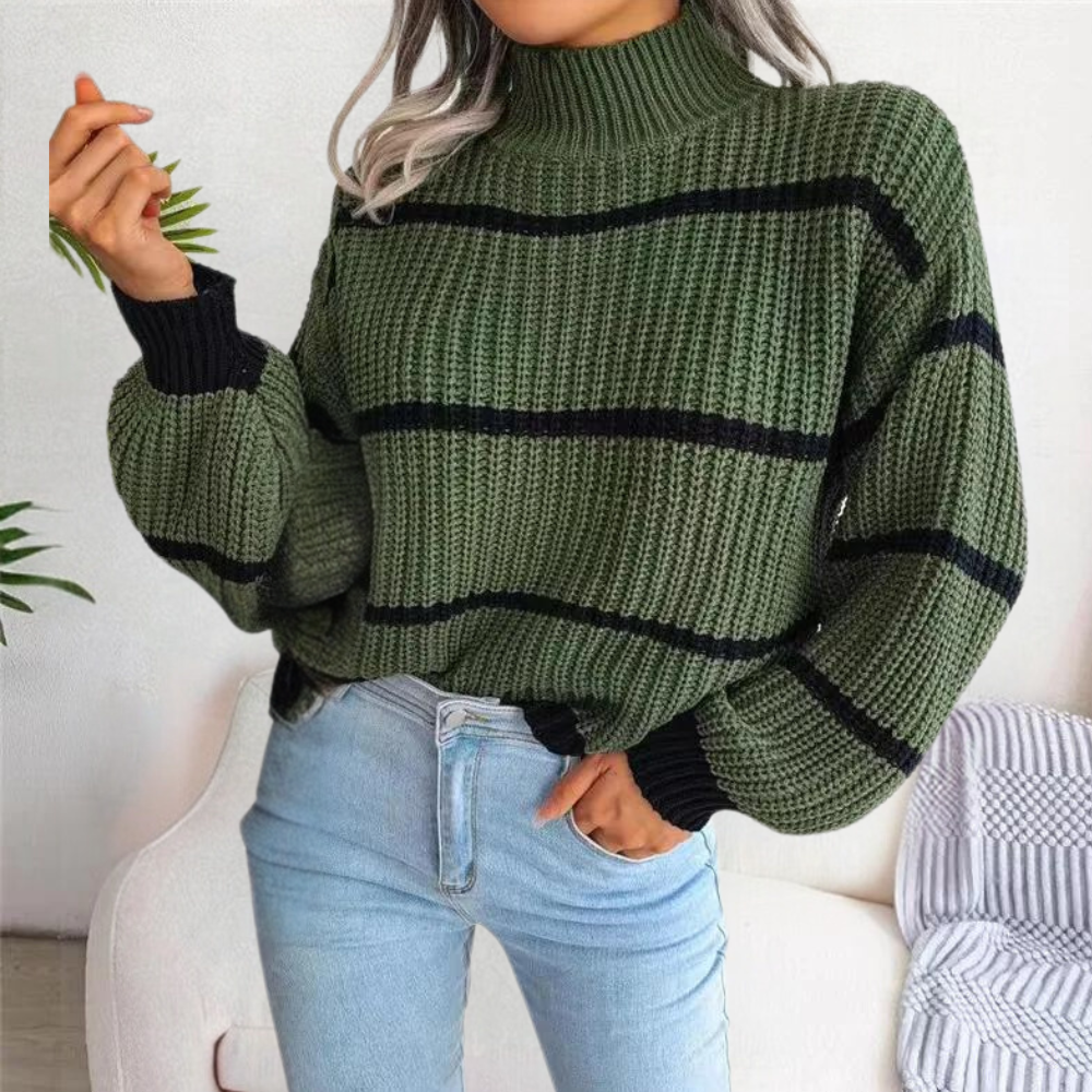 Maglione Oversize a Righe | Caldo e Morbido | Collo Alto | Casual Chic