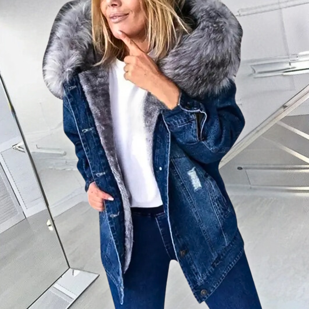 Giacca in Jeans con Pelliccia Sintetica | Calda | Trendy e Casual