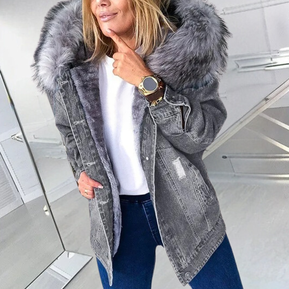 Giacca in Jeans con Pelliccia Sintetica | Calda | Trendy e Casual