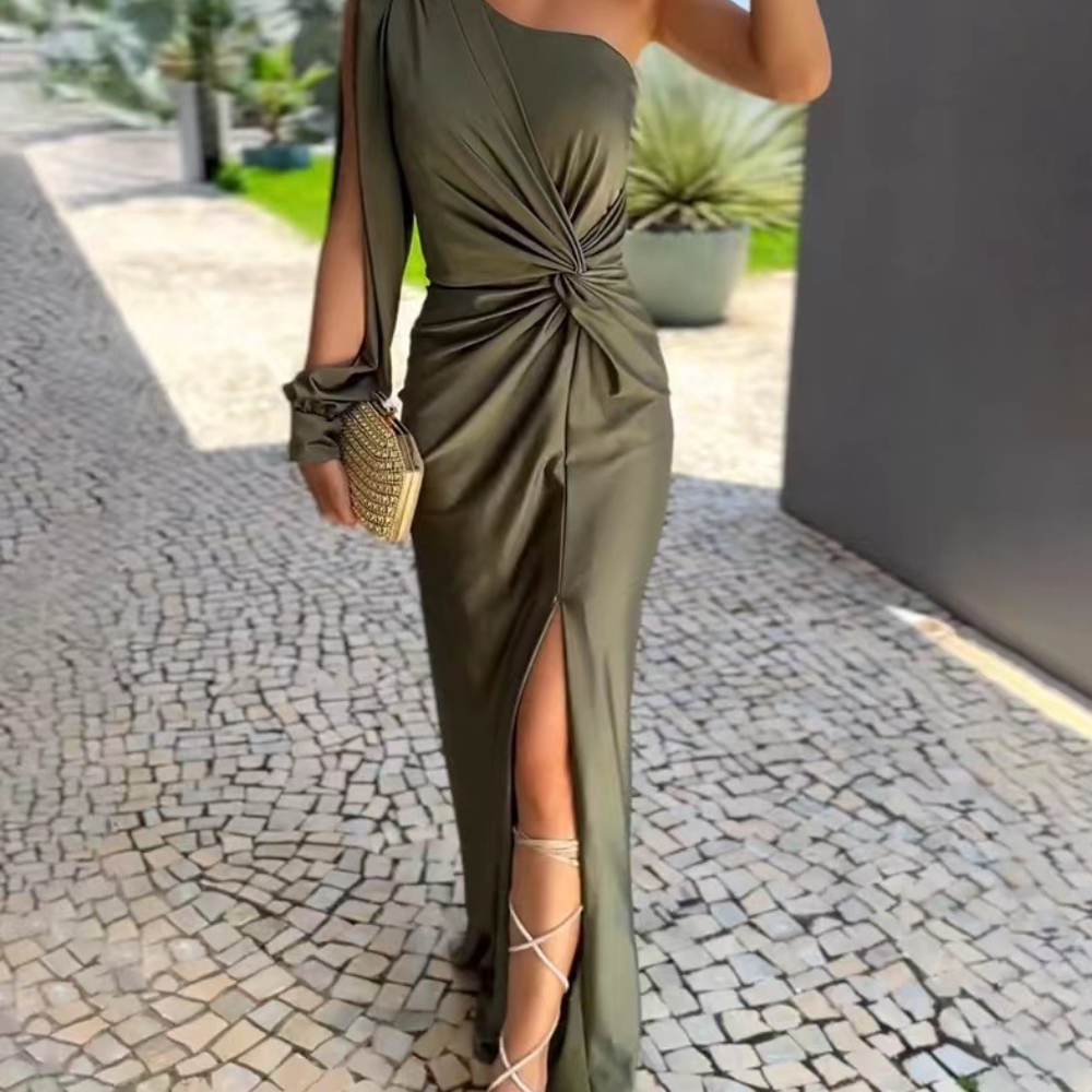 Abito Lungo Monospalla | Elegante | Drappeggiato & Sensuale