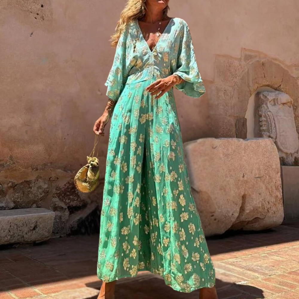 Maxi Dress Floreale | Maniche Sbuffo & Scollo a V | Boho & Elegante