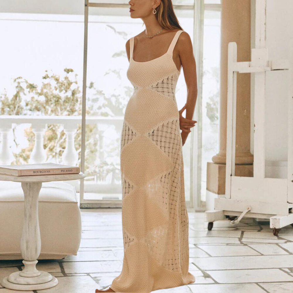 Abito Lungo in Maglia | Dettagli Crochet | Elegante & Boho-Chic