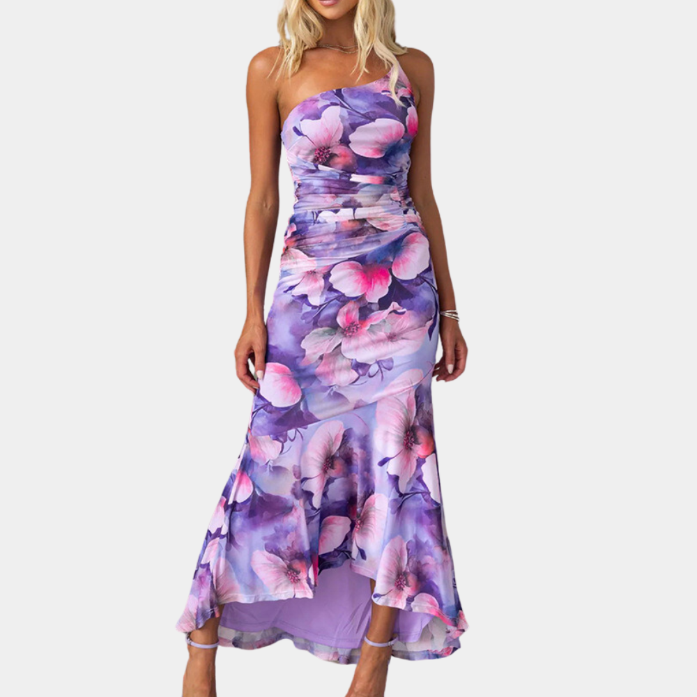 Abito Lungo Monospalla | Stampa Floreale | Elegante & Femminile