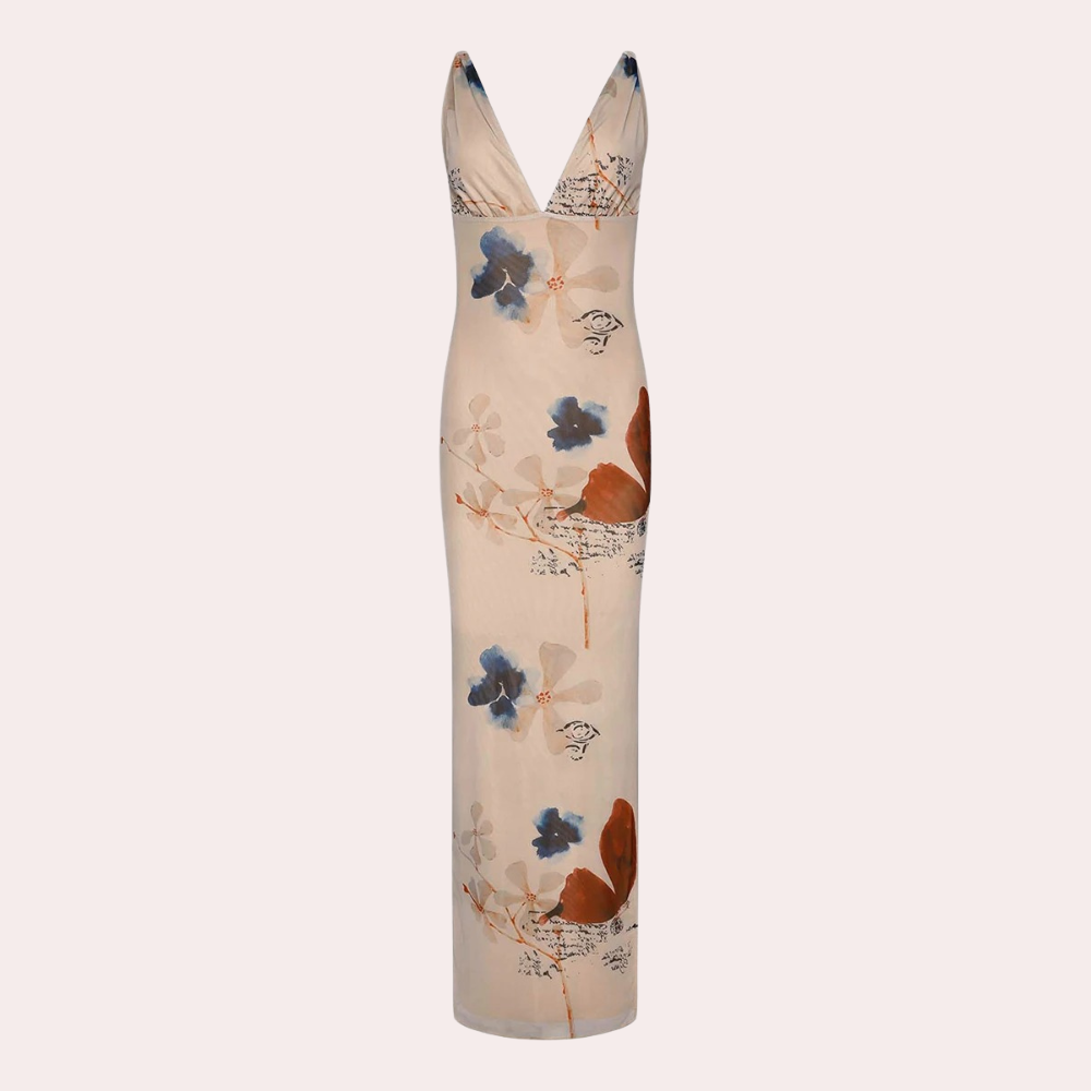 Abito Lungo con Spalline Sottili | Stampa Farfalle | Elegante e Sensuale