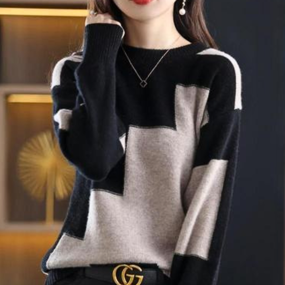 Maglione Geometrico a Blocchi di Colore | Morbido e Caldo | Casual Chic