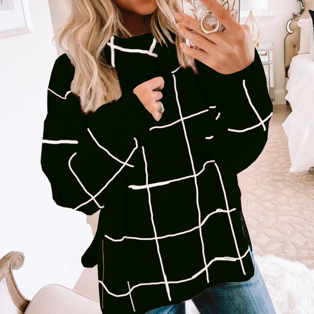 Maglione a Quadri con Collo Alto | Morbido | Caldo e Trendy