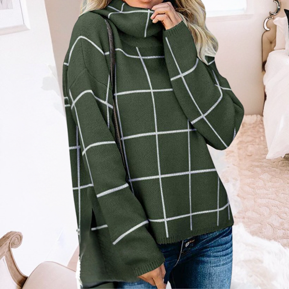 Maglione a Quadri con Collo Alto | Morbido | Caldo e Trendy