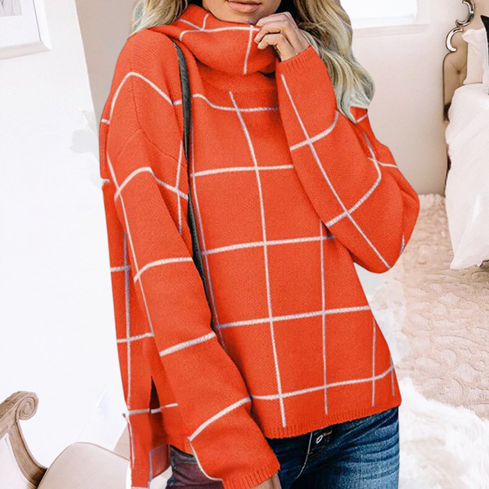 Maglione a Quadri con Collo Alto | Morbido | Caldo e Trendy