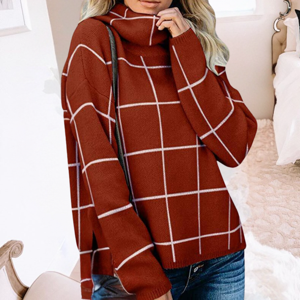 Maglione a Quadri con Collo Alto | Morbido | Caldo e Trendy