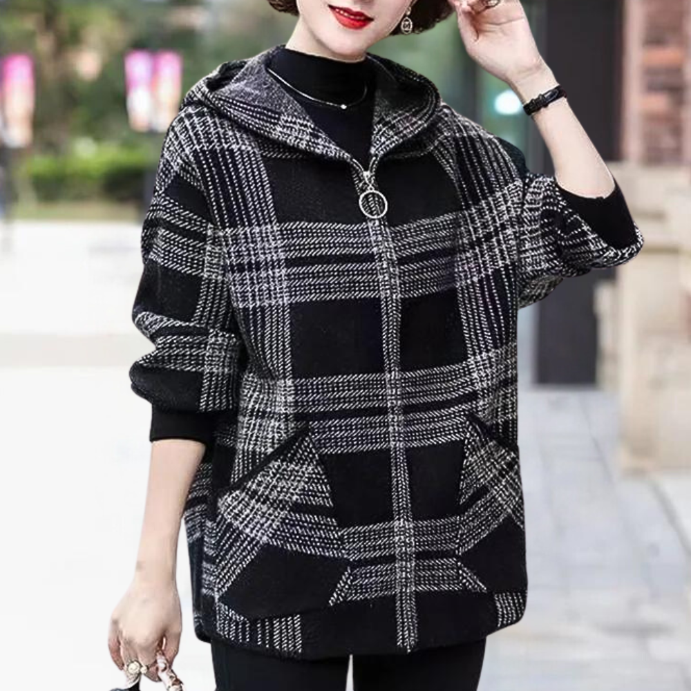 Giacca a Quadri con Cappuccio | Morbida e Calda | Casual Chic