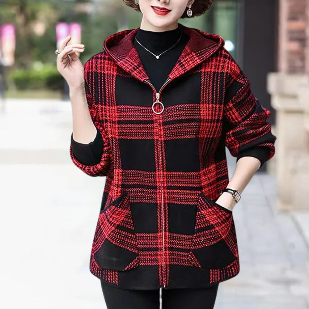 Giacca a Quadri con Cappuccio | Morbida e Calda | Casual Chic