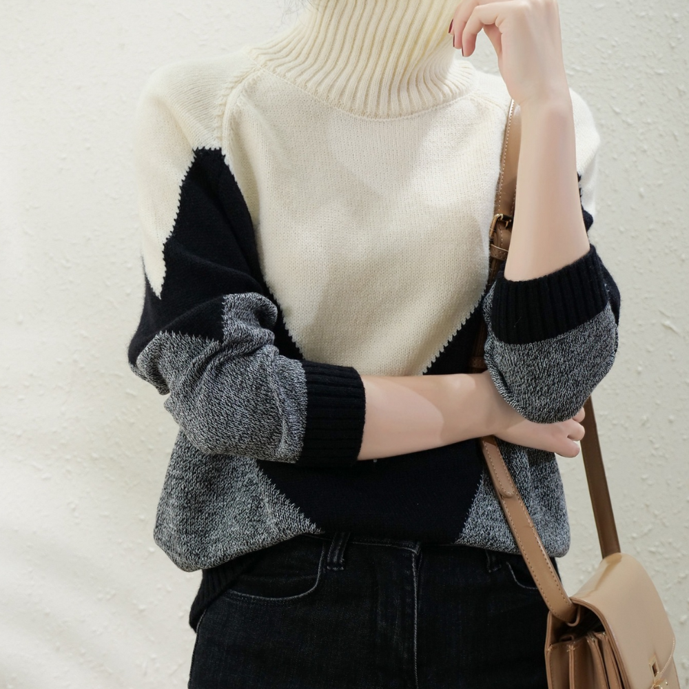 Maglione Collo Alto Bicolore | Morbido | Elegante e Caldo