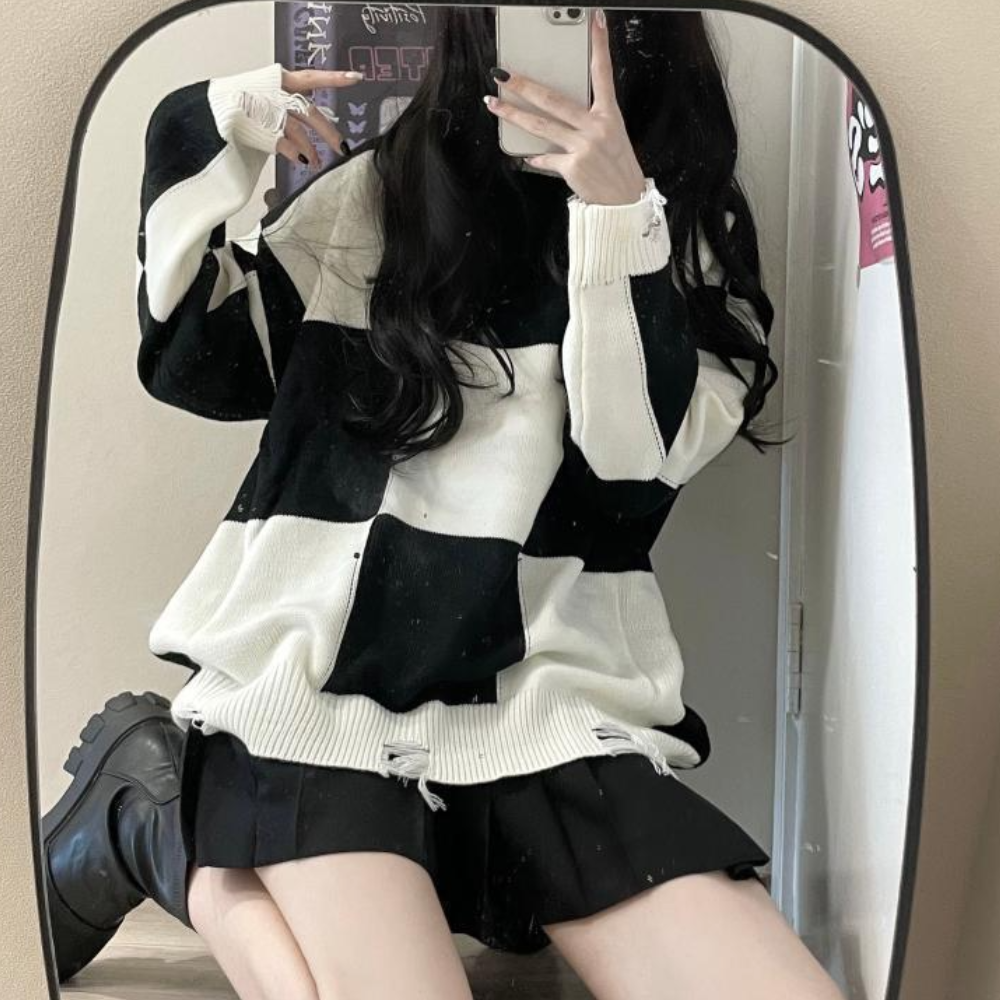 Maglione Oversize a Quadri | Morbido | Grunge e di Tendenza