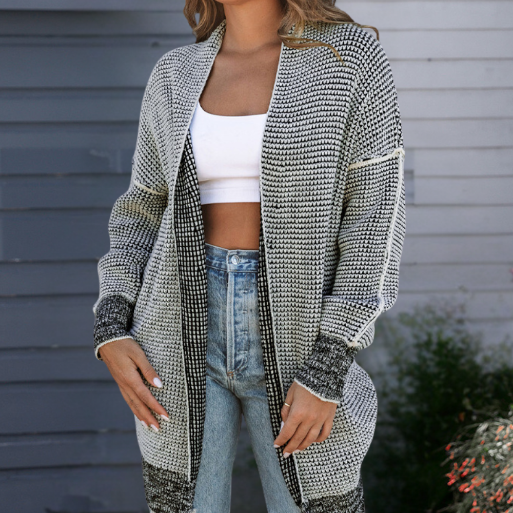 Cardigan Lungo Bicolore | Morbido | Elegante e Versatile