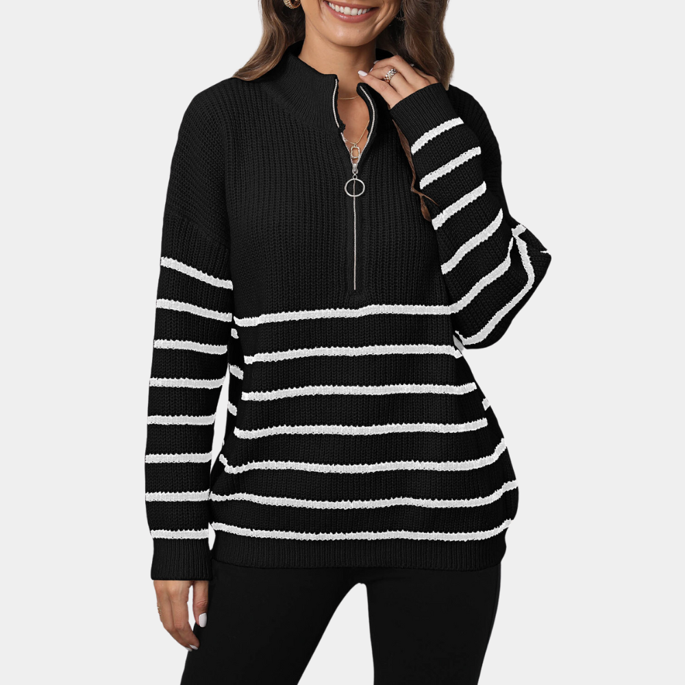 Maglione a Righe con Zip | Caldo | Casual e Trendy