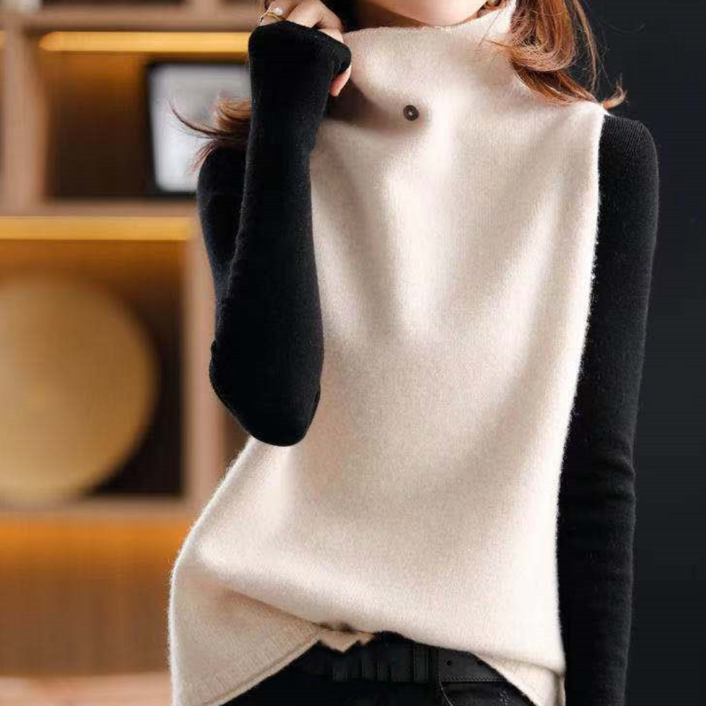 Maglione Smanicato con Collo Alto | Morbido | Elegante e Versatile