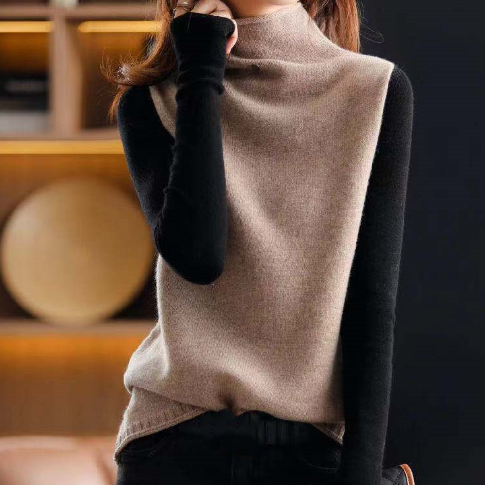 Maglione Smanicato con Collo Alto | Morbido | Elegante e Versatile