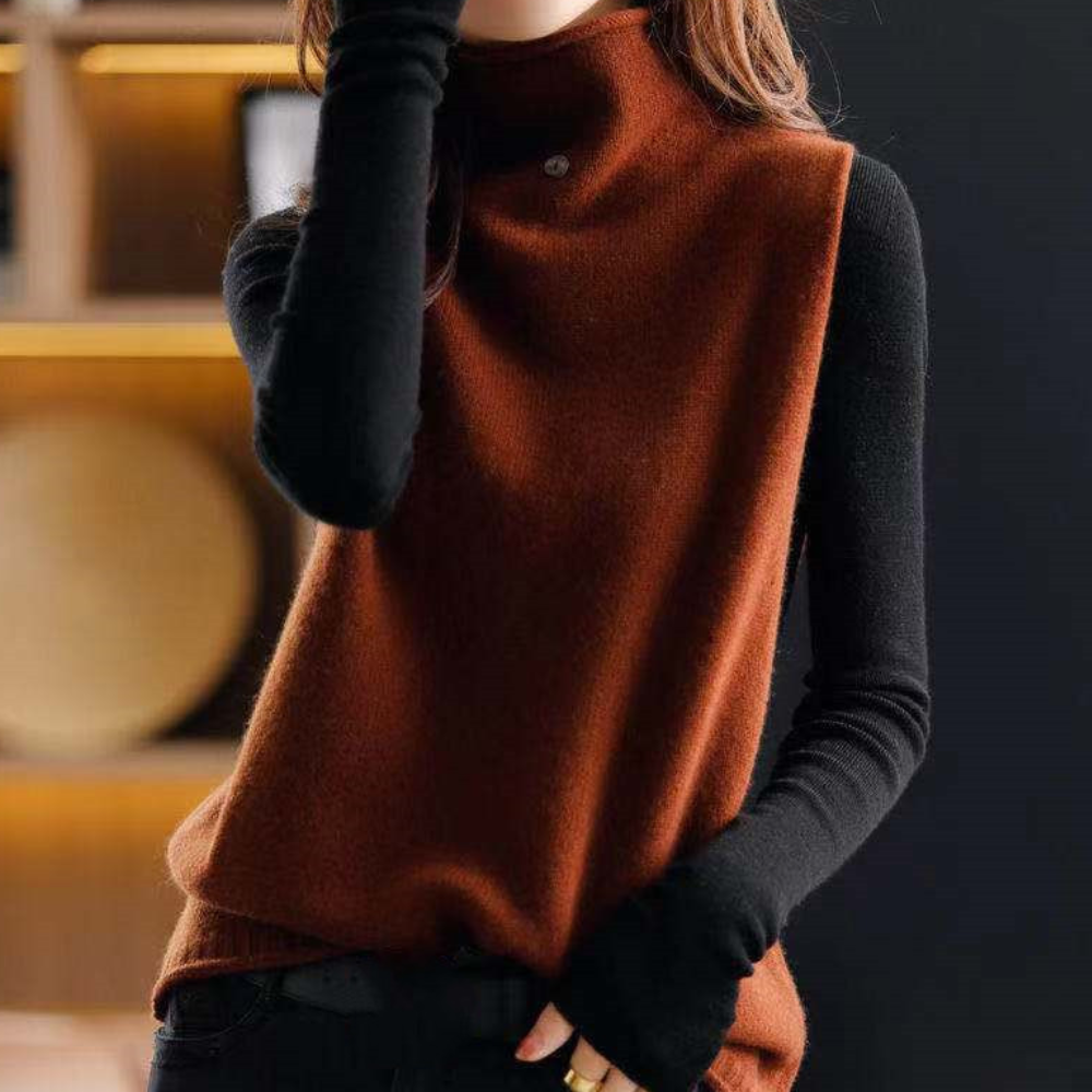 Maglione Smanicato con Collo Alto | Morbido | Elegante e Versatile