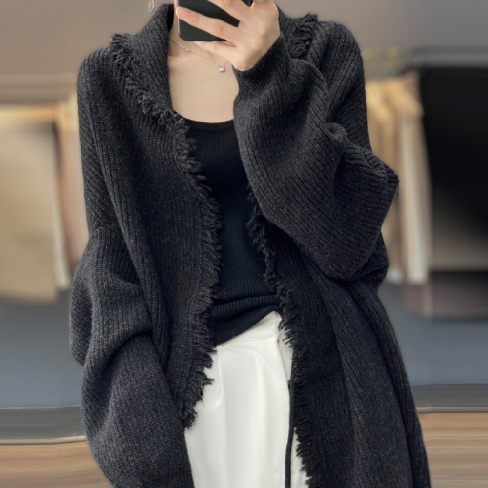 Cardigan Lungo con Bordo Sfrangiato | Caldo | Elegante e Versatile