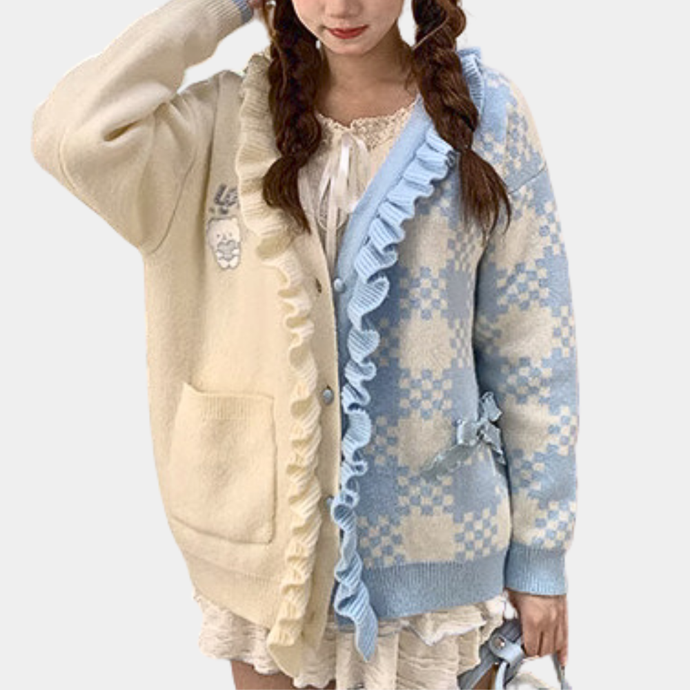 Cardigan con Volant e Quadri | Morbido | Romantico e Femminile