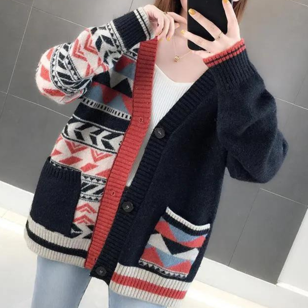 Cardigan Oversize Donna | Fantasia Geometrica | Stile Colorato e Morbido