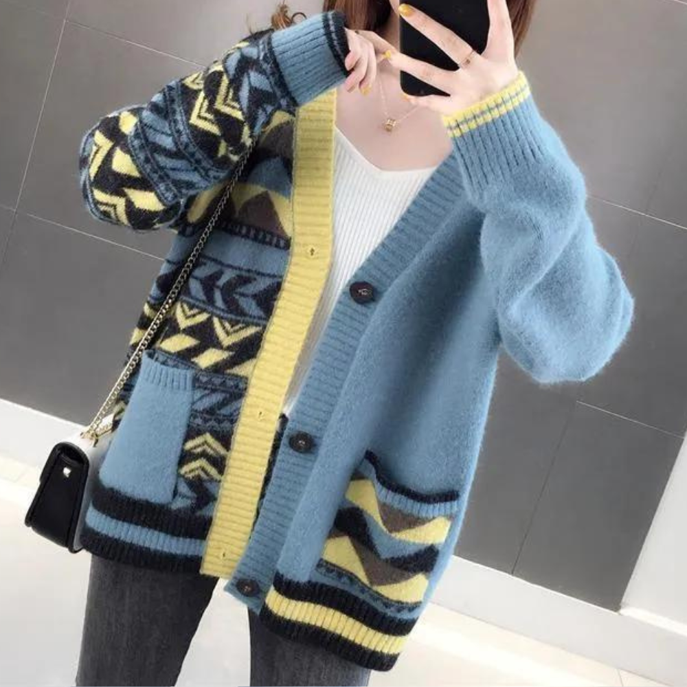 Cardigan Oversize Donna | Fantasia Geometrica | Stile Colorato e Morbido