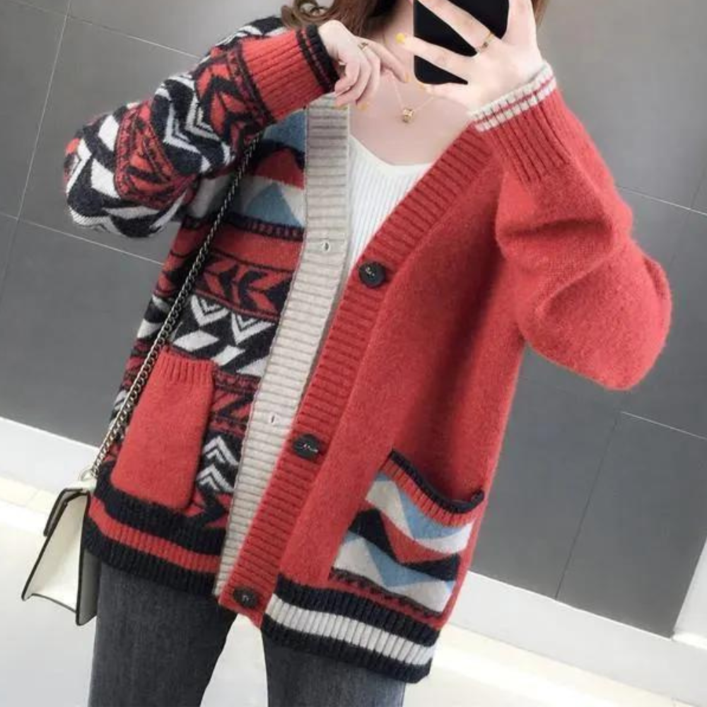 Cardigan Oversize Donna | Fantasia Geometrica | Stile Colorato e Morbido
