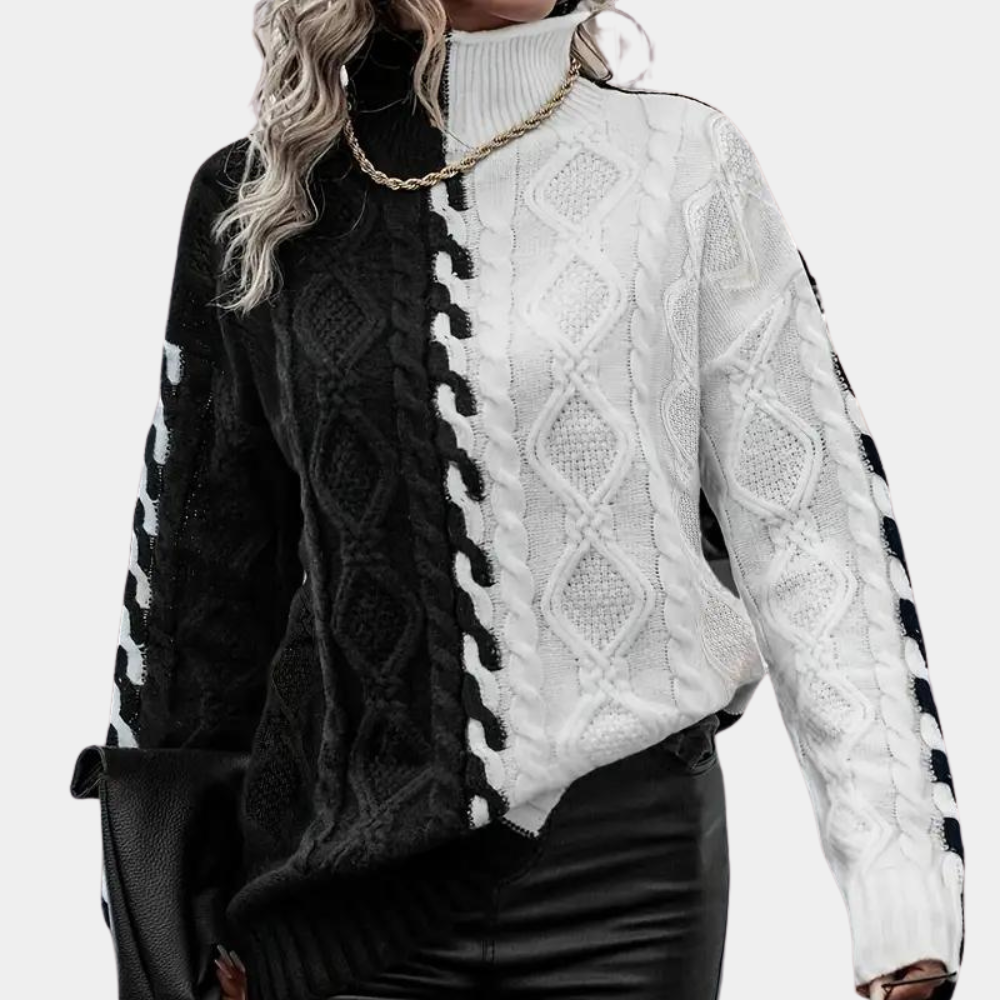 Maglione Donna | Bicolore con Intrecci | Stile Moderno e Caldo