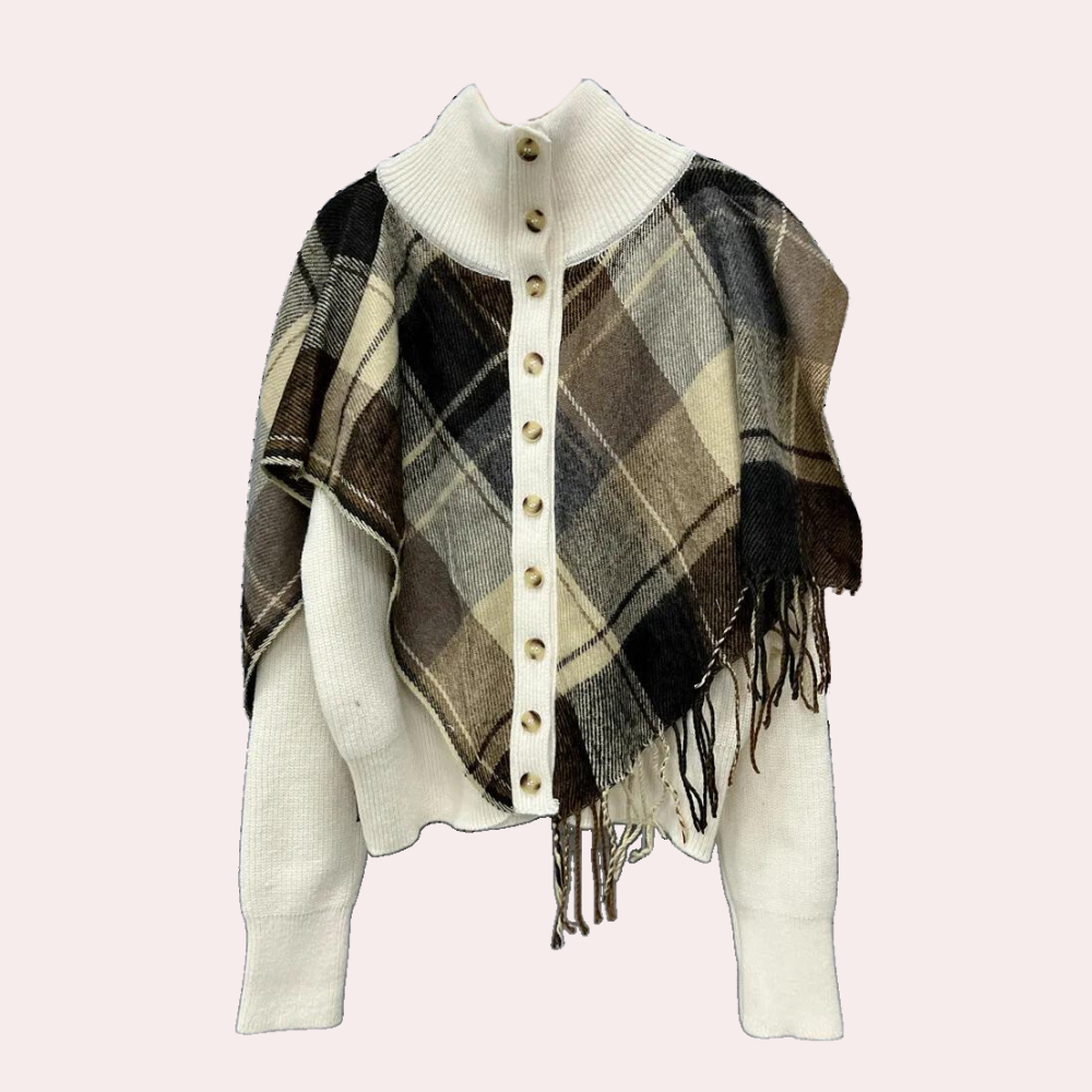 Maglione Donna | Sciarpa Integrata Tartan | Stile Elegante e Caldo