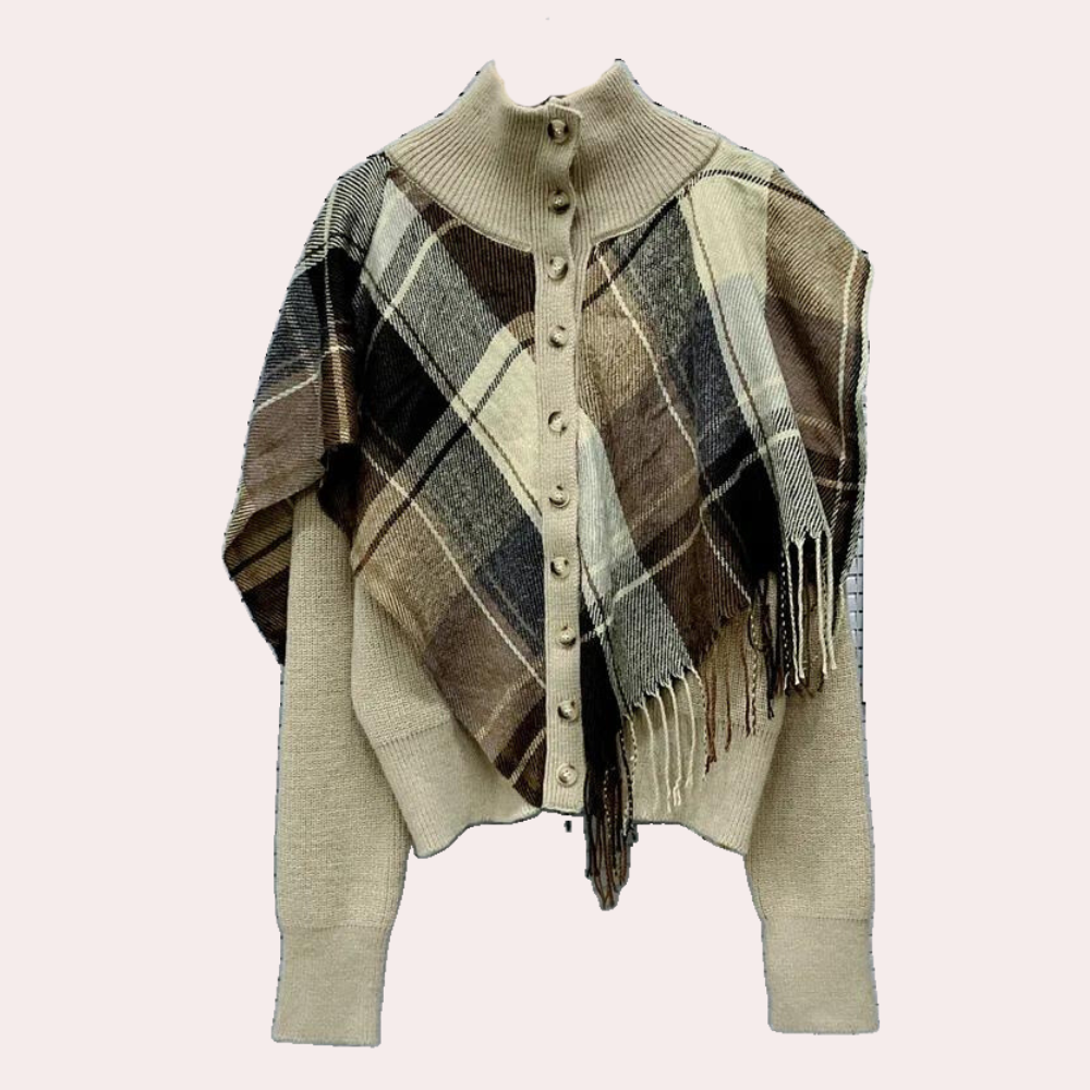 Maglione Donna | Sciarpa Integrata Tartan | Stile Elegante e Caldo